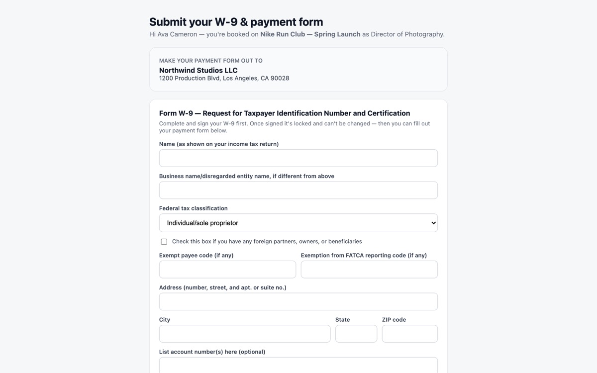 The W‑9 and payment form